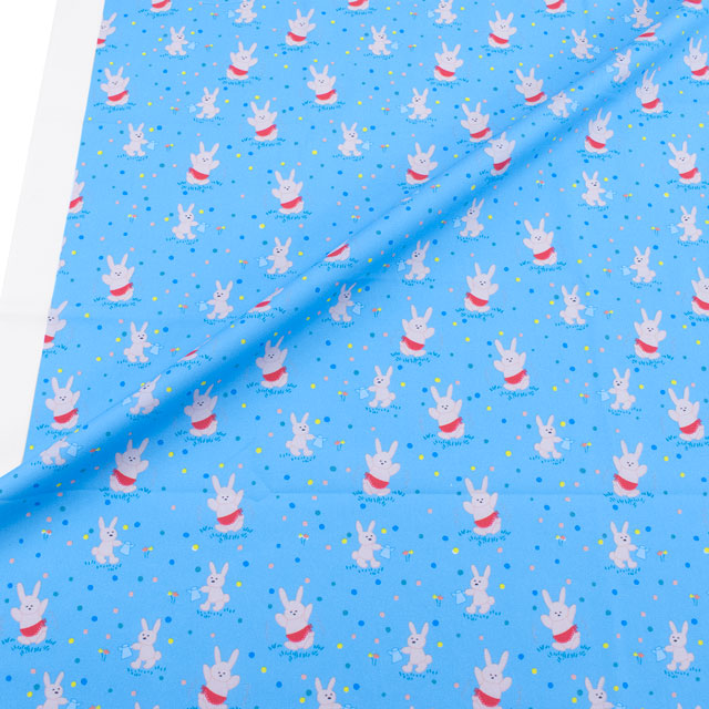 生地 FiN tex-フィンテックス- エプロンうさぎ 約140cm幅×50cmカット(OKF-031) 2BL.ブルー 09Ae06_